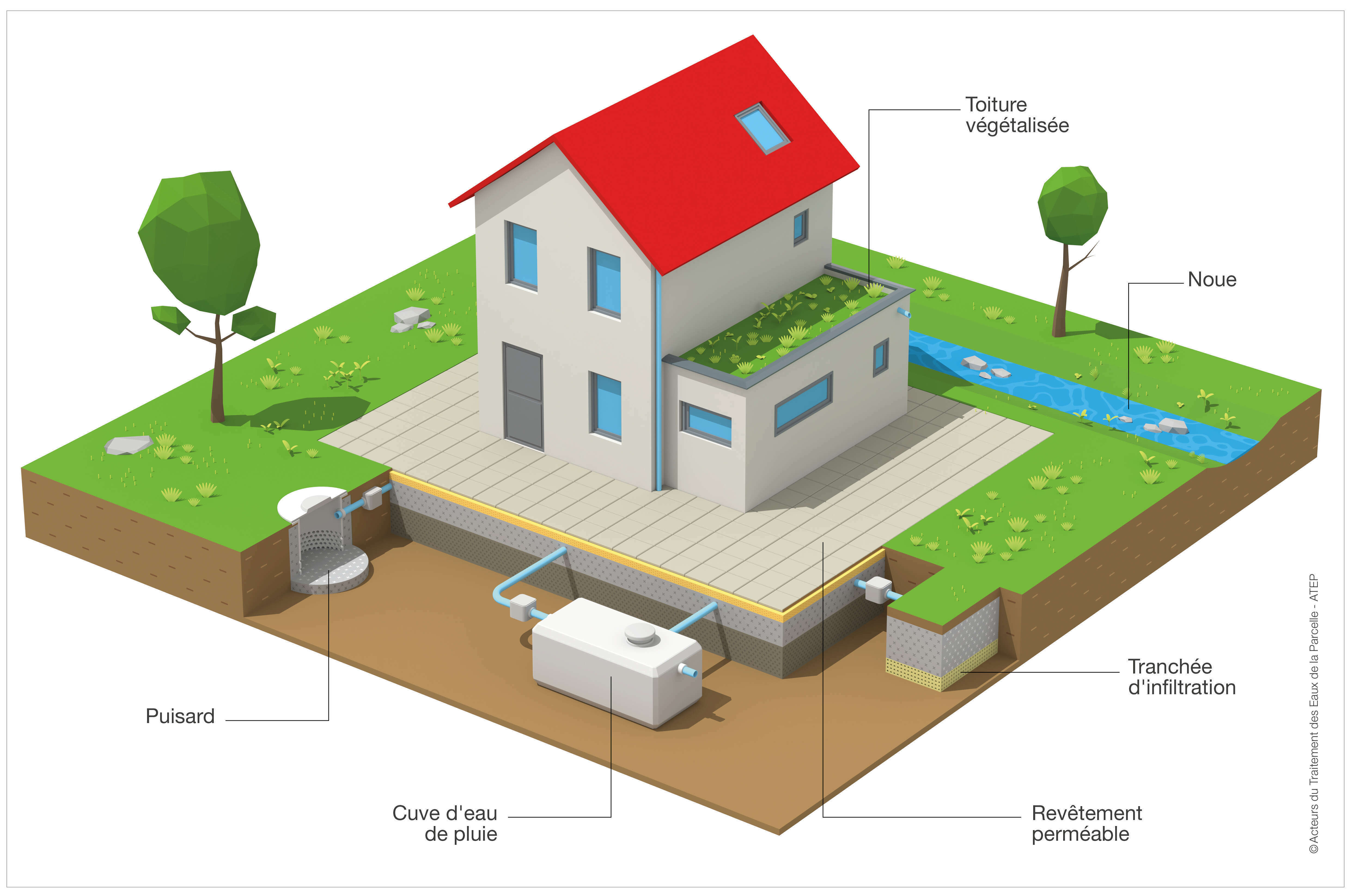 Eau de pluie, récupération, rétention et gestion à la parcelle - Label Qualipluie